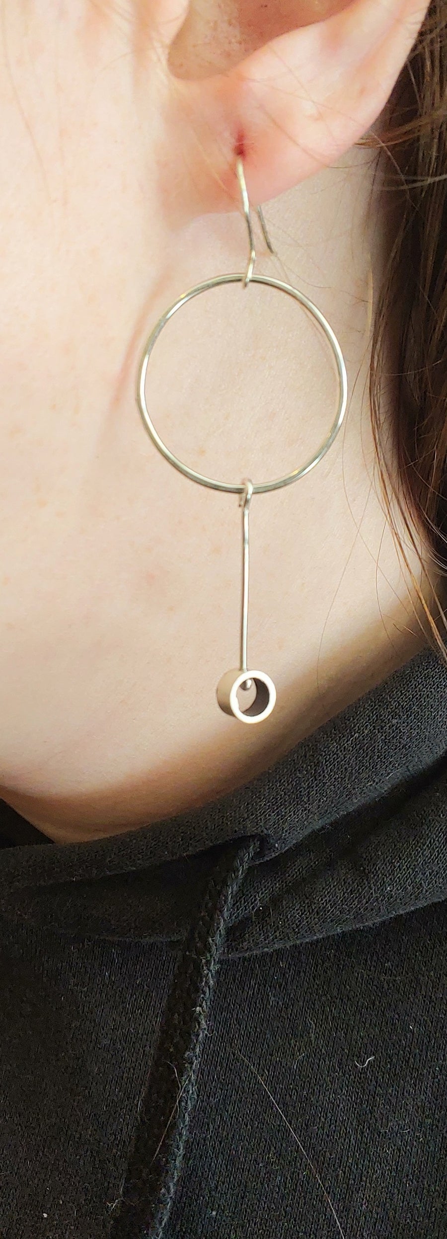 Minimalism Earrings - Hoop with Long Cylinder Dangle - V24 - MARTINIJewels