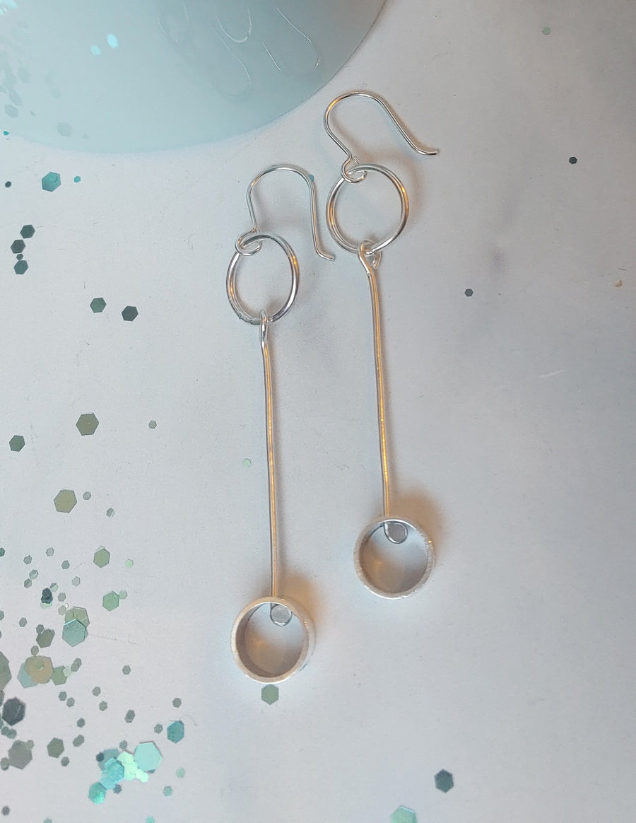 Minimalism Earrings - Small Hoop Dangle with Cylinder - V25 - MARTINIJewels