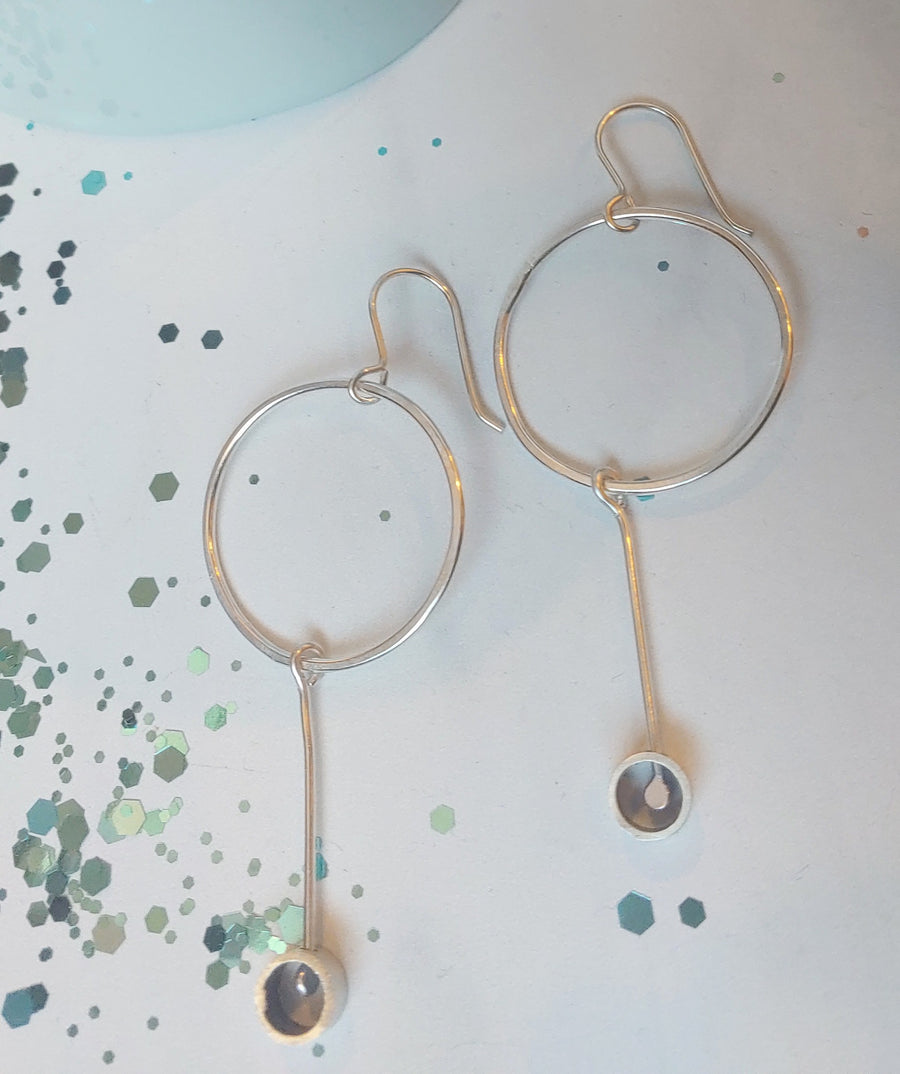 Minimalism Earrings - Hoop with Long Cylinder Dangle - V24 - MARTINIJewels