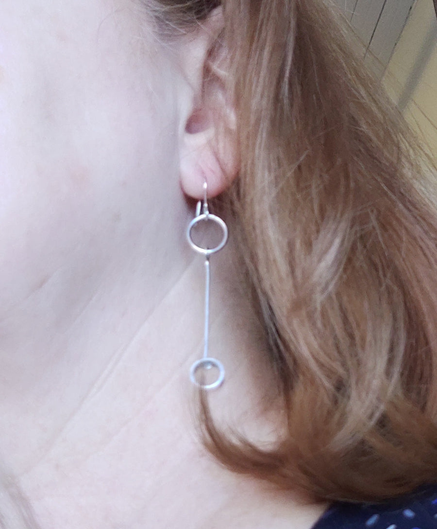 Minimalism Earrings - Small Hoop Dangle with Cylinder - V25 - MARTINIJewels