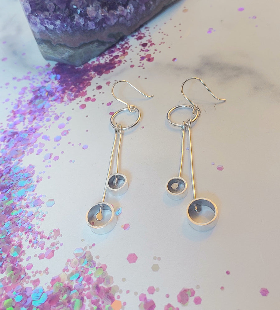 Minimalism Earrings - Hoops with Double Cylinder Dangles - V26 - MARTINIJewels