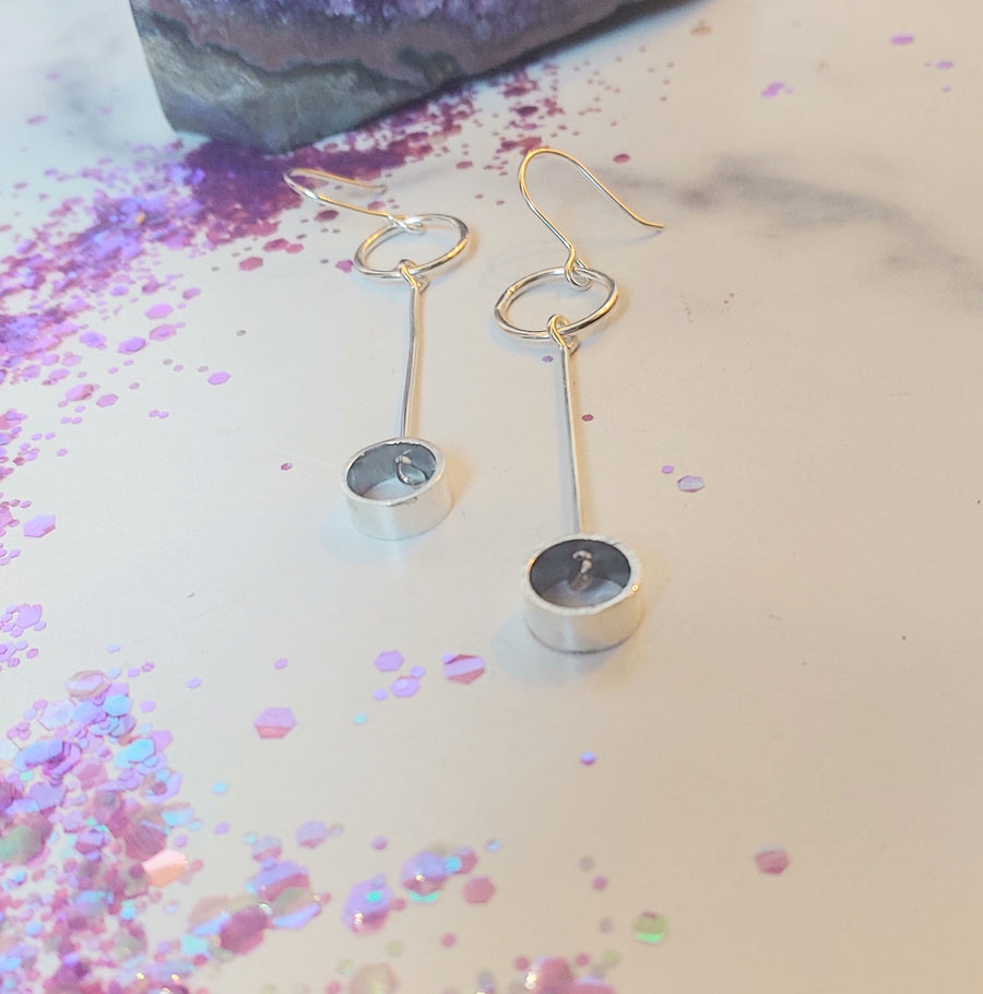 Minimalism Earrings - Small Hoop Dangle with Cylinder - V25 - MARTINIJewels