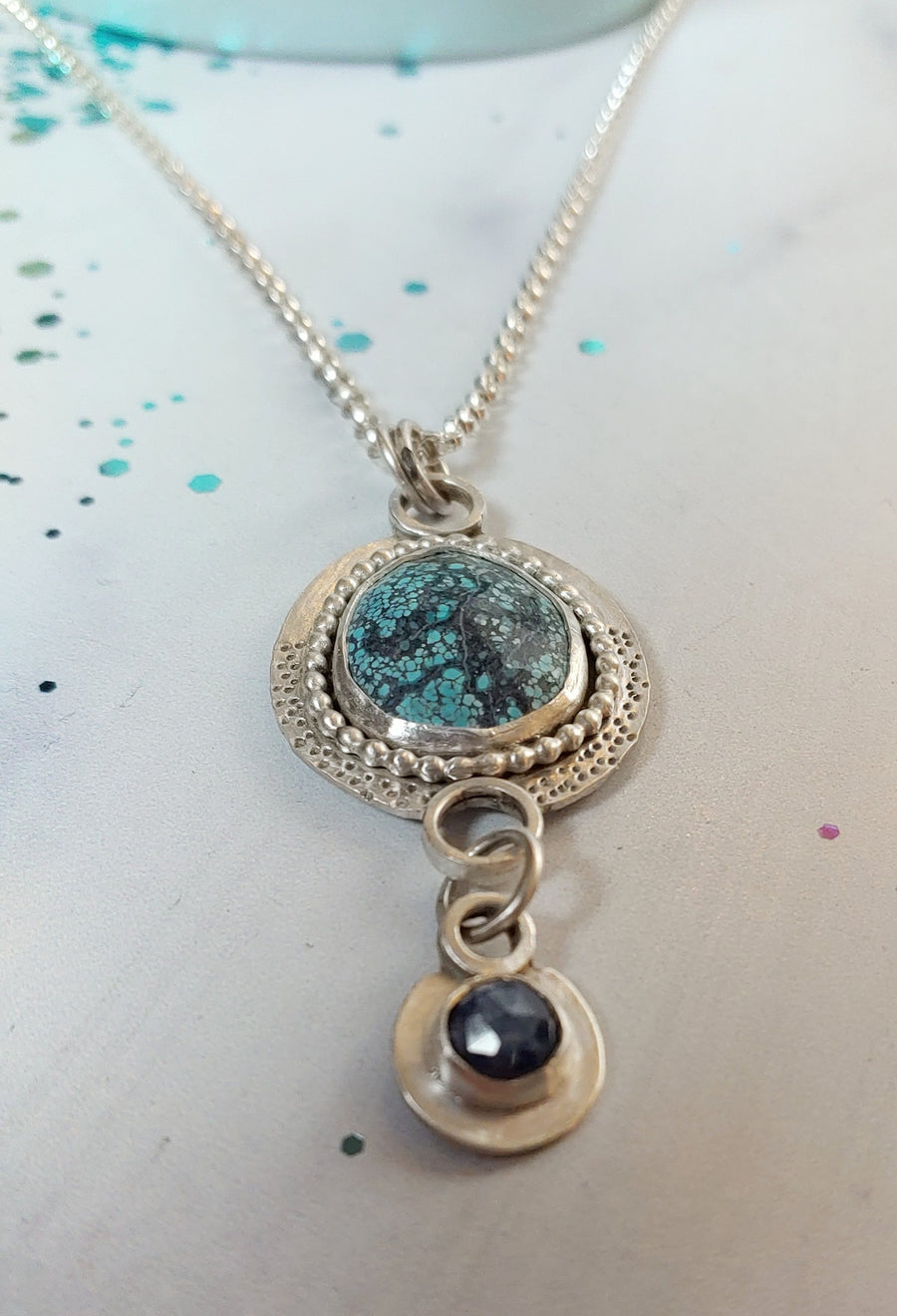 One-of-a-Kind Turquoise and Sapphire Pendant - MARTINIJewels