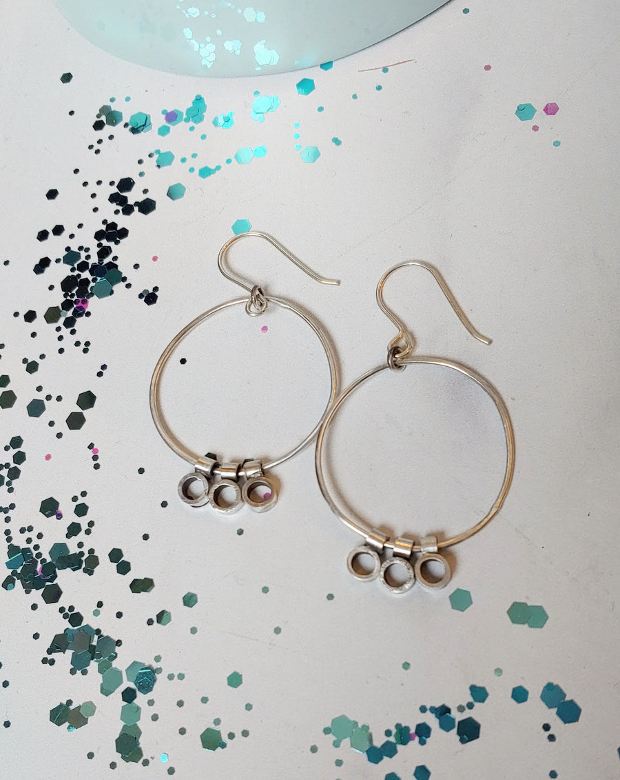 Minimalism Collection Recycled Sterling Silver Hoop with 3 Tiny Tubes - V28 - MARTINIJewels