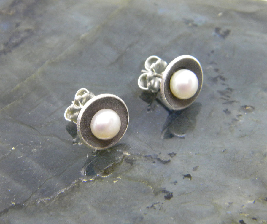 Botanical Series - Nested Pearl Post Earrings in Recycled Sterling Silver - MARTINIJewels