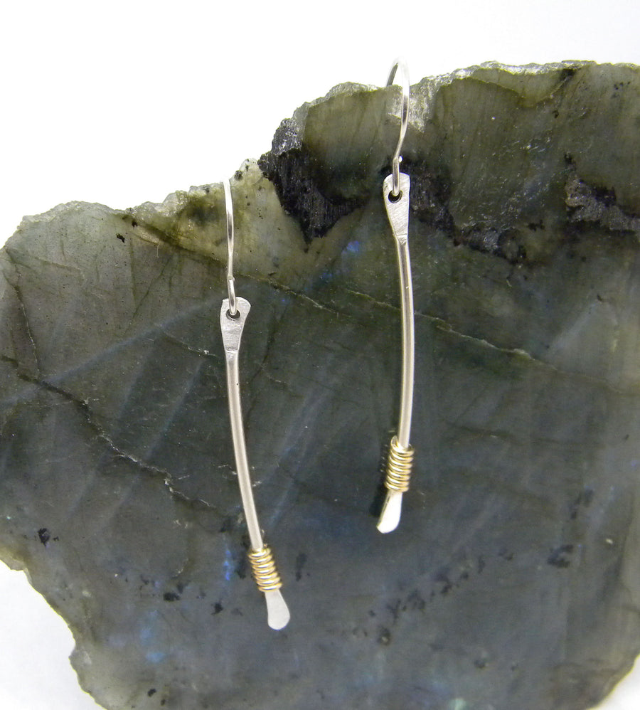 Coils Collection - Recycled Sterling Silver Stick Earrings with Gold Coils - MARTINIJewels