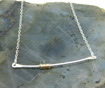Coils Collection - Recycled Sterling Silver Bar Necklace with Gold Coil - MARTINIJewels