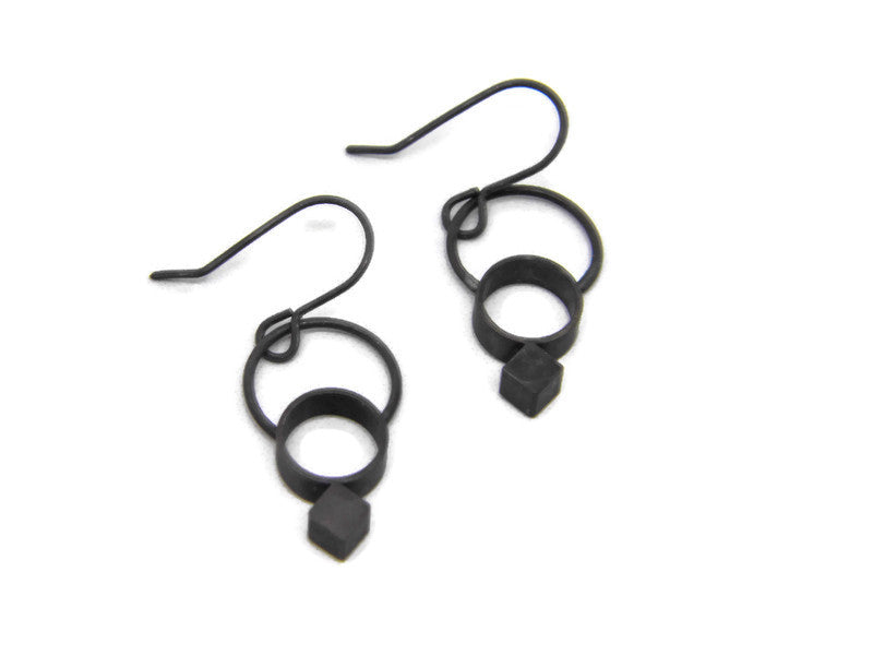 Minimalism Collection - Cylinder Halo Earrings with Bias Square Detail - MARTINIJewels