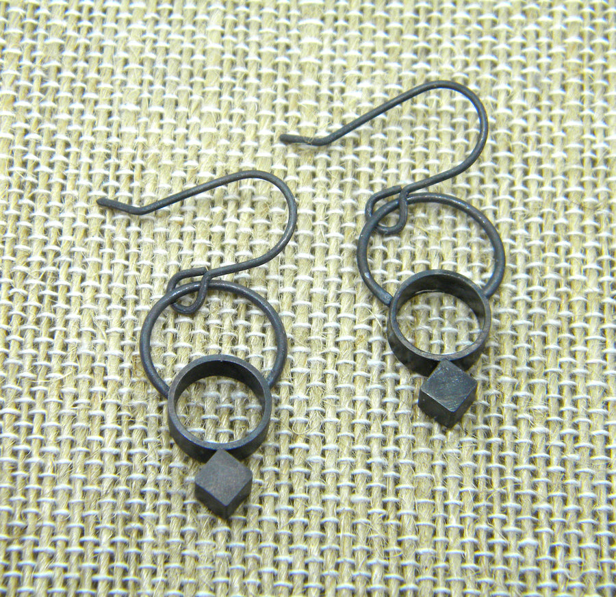Minimalism Collection - Cylinder Halo Earrings with Bias Square Detail - MARTINIJewels