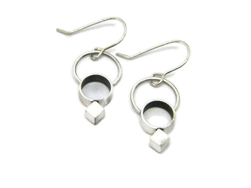 Minimalism Collection - Cylinder Halo Earrings with Bias Square Detail - MARTINIJewels