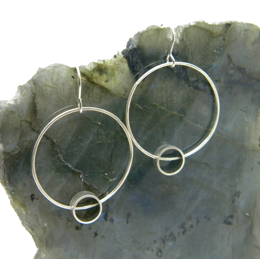 Minimalism Collection - Circle Hoop Earrings with Cylinder Detail - MARTINIJewels