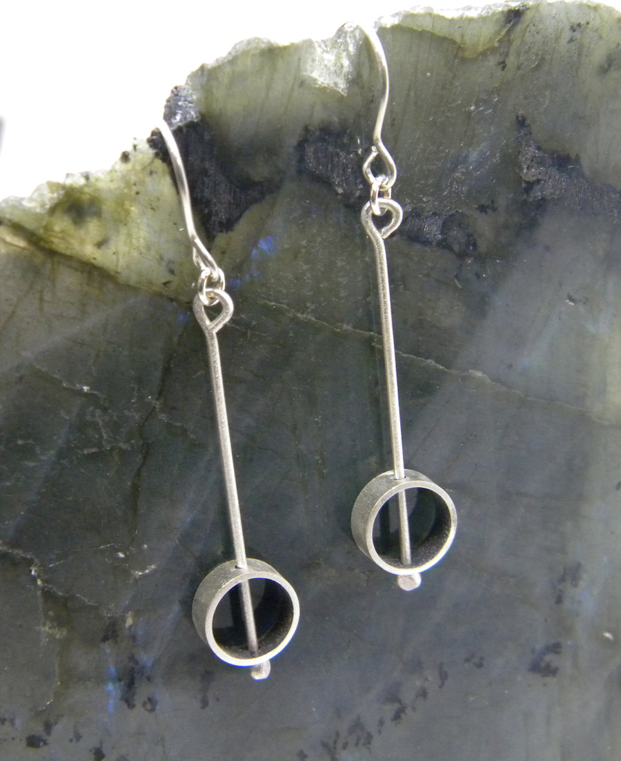 Minimalism Collection - Long Straight Dangle Earring with Bisected Cylinder - MARTINIJewels