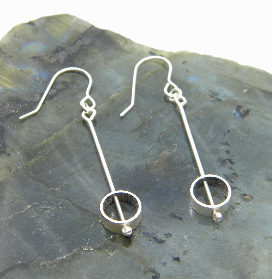 Minimalism Collection - Long Straight Dangle Earring with Bisected Cylinder - MARTINIJewels