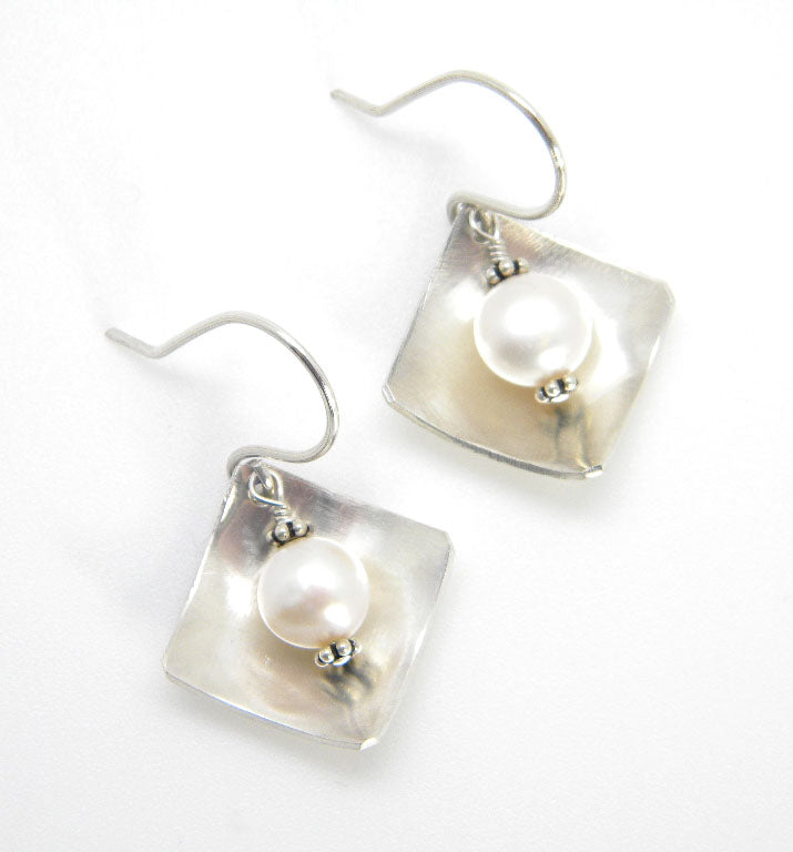 Pearls Collection - Large Bias Square Earrings in Recycled Sterling Silver - MARTINIJewels