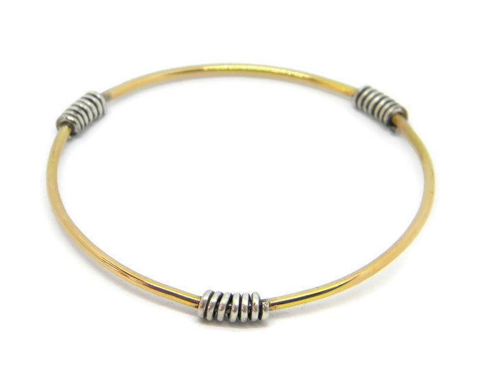 Coils Collection - Gold Bangle with Oxidized Silver Coils - MARTINIJewels