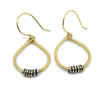 Coils Collection - Gold Teardrop Hoop Earrings with Oxidized Silver Coils - MARTINIJewels