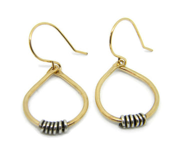 Coils Collection - Gold Teardrop Hoop Earrings with Oxidized Silver Coils - MARTINIJewels