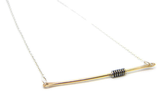 Coils Collection - Gold Bar Necklace with Oxidized Silver Coil - MARTINIJewels