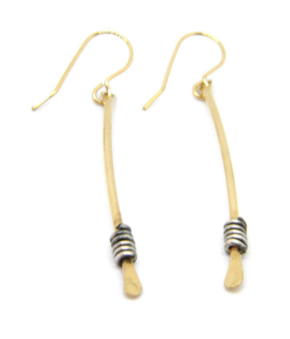 Coils Collection - Gold Stick Earrings with Oxidized Silver Coils - MARTINIJewels