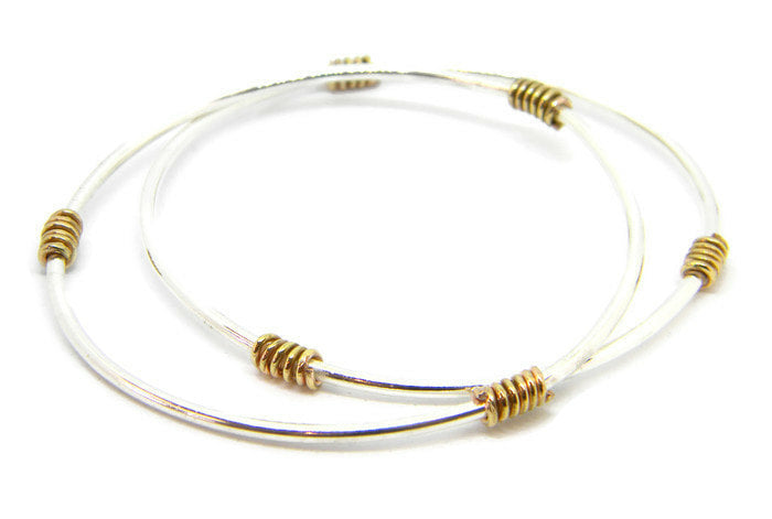 Coils Collection - Recycled Sterling Silver Bangle with Gold Coils - MARTINIJewels