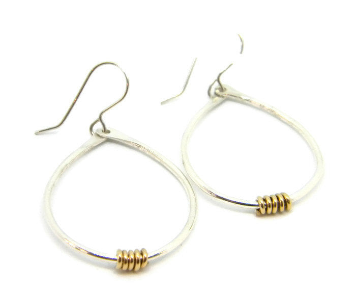 Coils Collection - Recycled Sterling Silver Teardrop Hoops with Gold Coils - MARTINIJewels