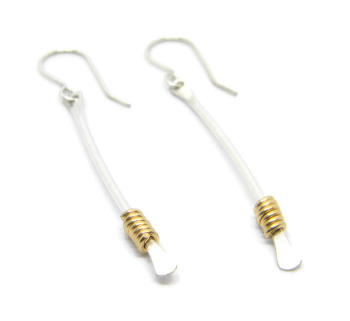 Coils Collection - Recycled Sterling Silver Stick Earrings with Gold Coils - MARTINIJewels