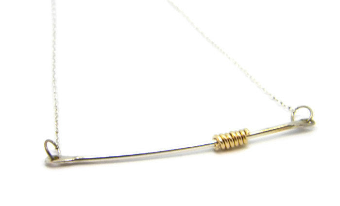 Coils Collection - Recycled Sterling Silver Bar Necklace with Gold Coil - MARTINIJewels