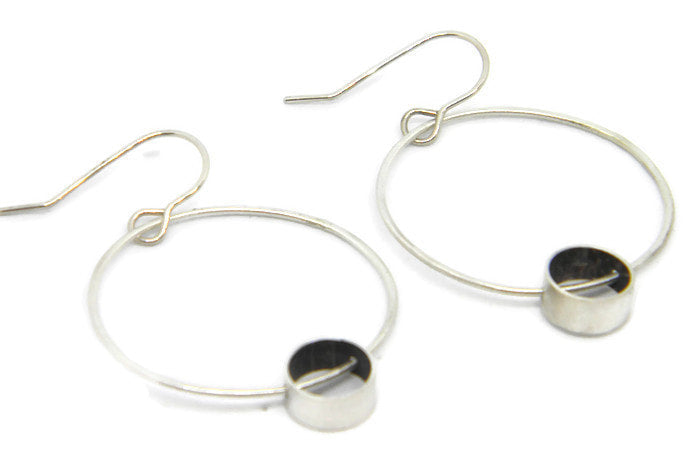 Minimalism Collection - Circle Hoop Earrings with Cylinder Detail - MARTINIJewels