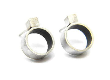 Minimalism Collection - Cylinder Post Earrings with Cube Detail - MARTINIJewels
