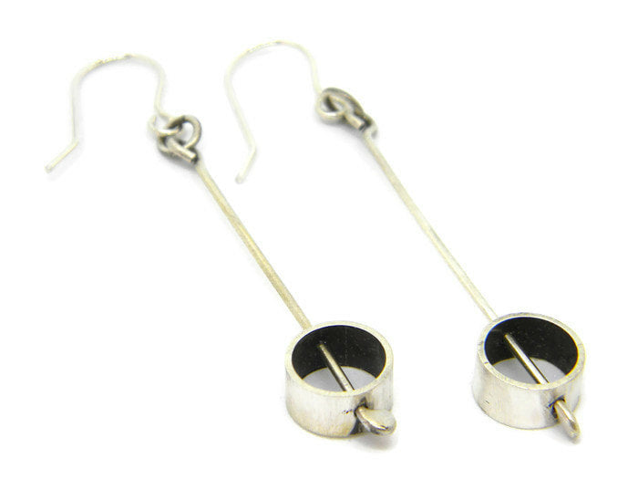 Minimalism Collection - Long Straight Dangle Earring with Bisected Cylinder - MARTINIJewels
