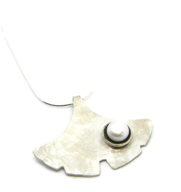 Botanicals Series - Ginkgo Necklace in Recycled Sterling Silver with Nested Pearl - MARTINIJewels