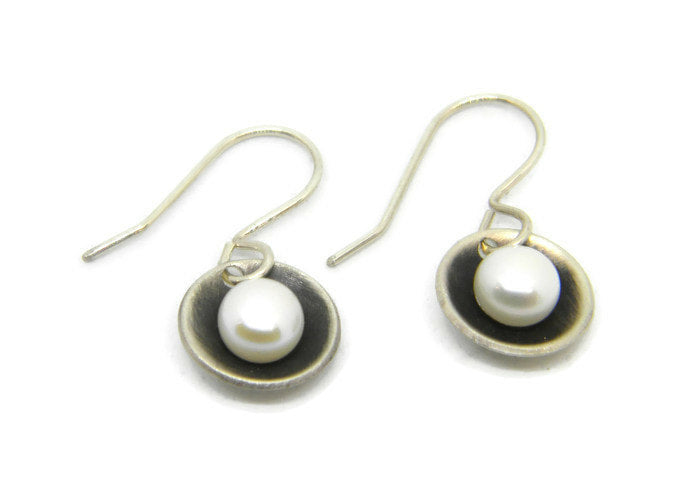 Botanical Series - Nested Pearl Earrings in Recycled Sterling Silver - MARTINIJewels