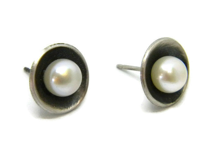 Botanical Series - Nested Pearl Post Earrings in Recycled Sterling Silver - MARTINIJewels