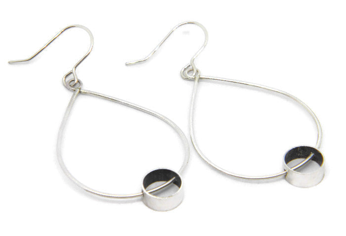 Minimalism Collection - Teardrop Shaped Dangle Earrings with Cylinder Detail - MARTINIJewels